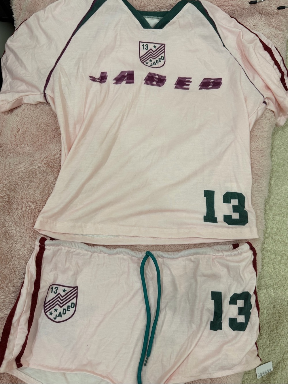 Jade London no 14 football graphic tee and shorts set dupe